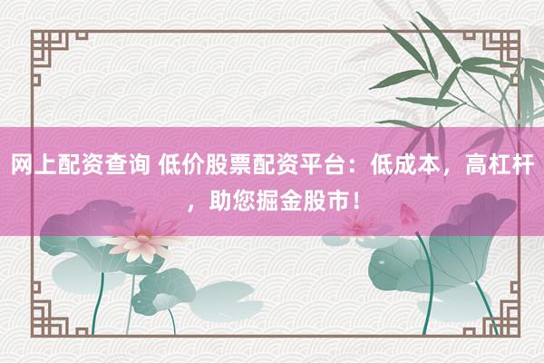 网上配资查询 低价股票配资平台：低成本，高杠杆，助您掘金股市！