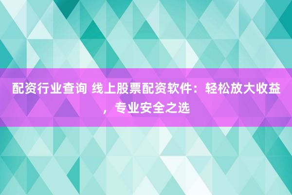 配资行业查询 线上股票配资软件：轻松放大收益，专业安全之选