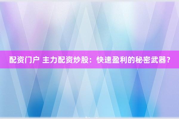 配资门户 主力配资炒股：快速盈利的秘密武器？