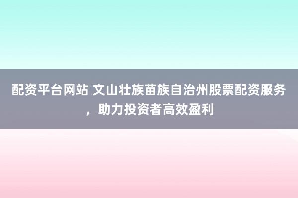 配资平台网站 文山壮族苗族自治州股票配资服务，助力投资者高效盈利