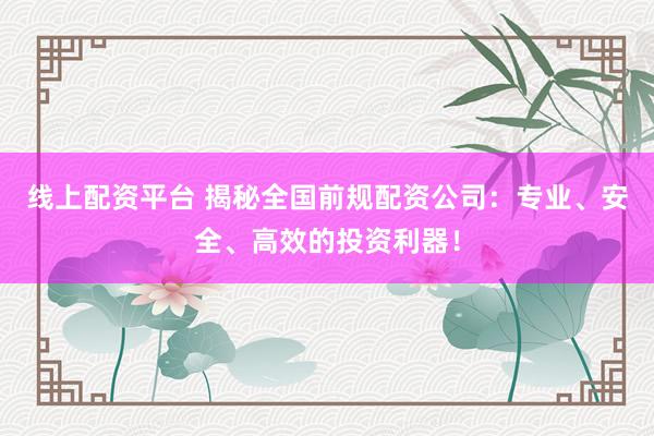 线上配资平台 揭秘全国前规配资公司：专业、安全、高效的投资利器！
