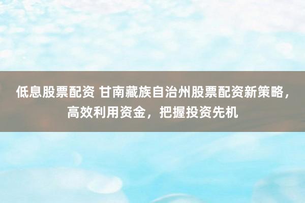 低息股票配资 甘南藏族自治州股票配资新策略，高效利用资金，把握投资先机