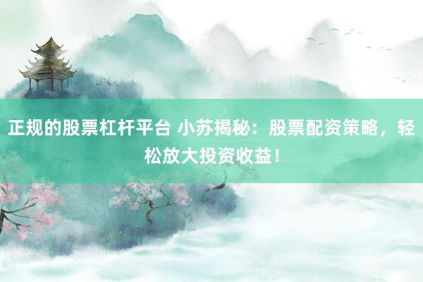 正规的股票杠杆平台 小苏揭秘:股票配资策略,轻松放大投资收益!